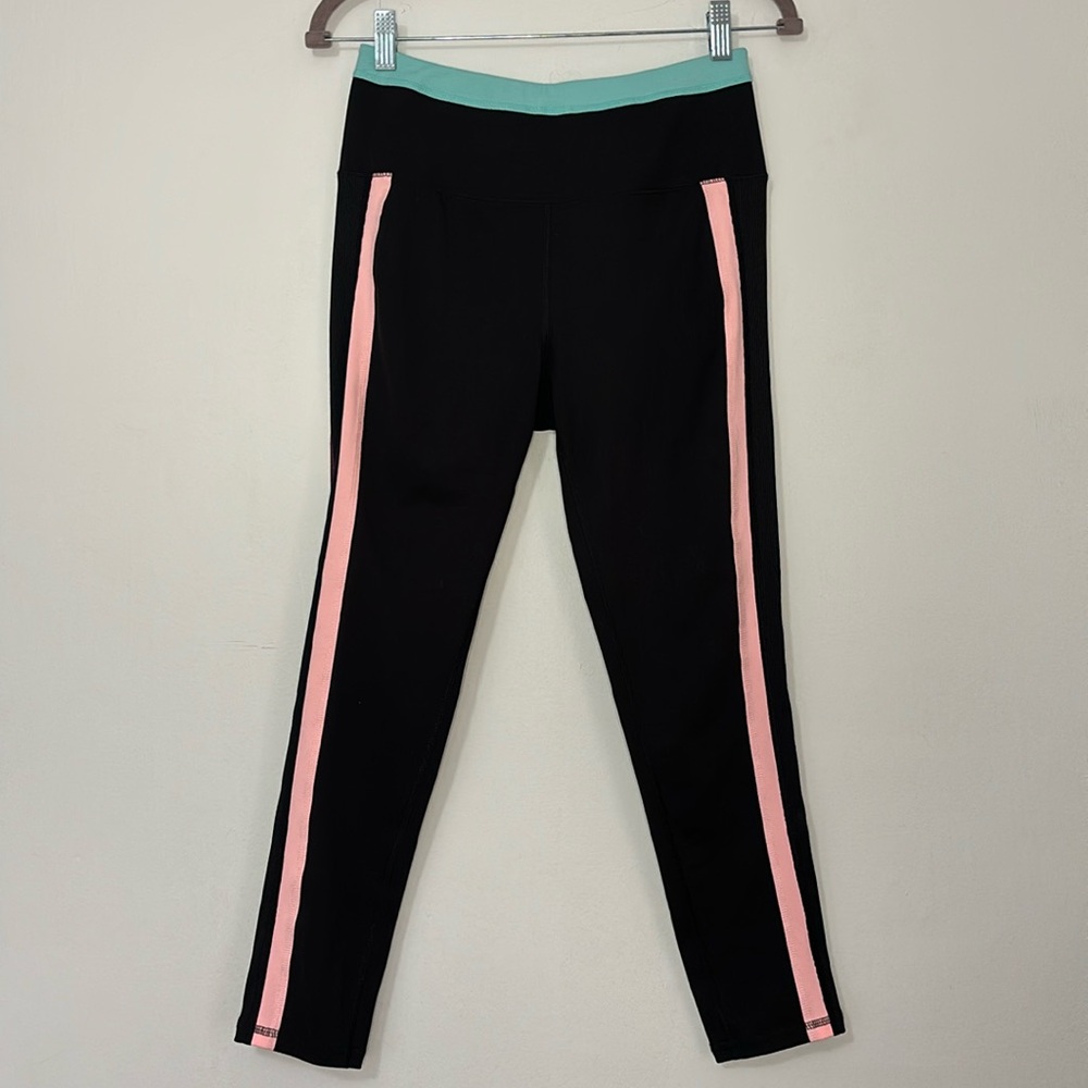 Womens M black colorblock legging purple blue pink detail back pocket athletic